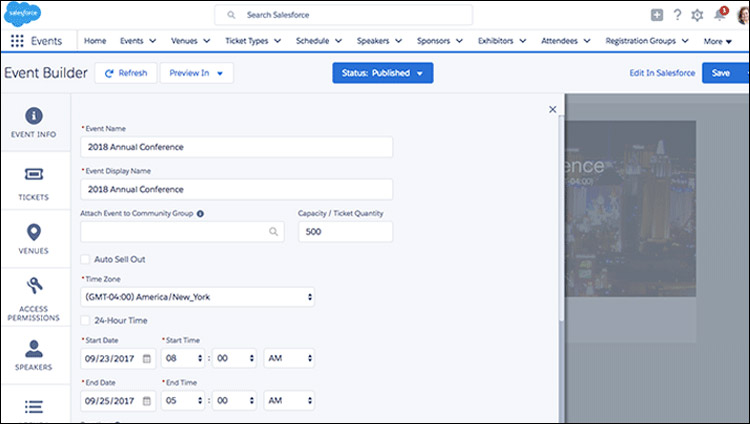 You can use your Salesforce event management app's event builder to create a fully customized event experience.