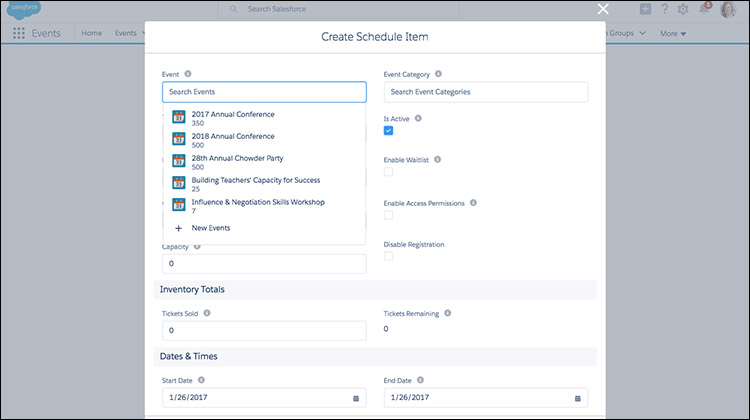 With your Salesforce event management app, you should be able to build dynamic sessions with their own customized options.